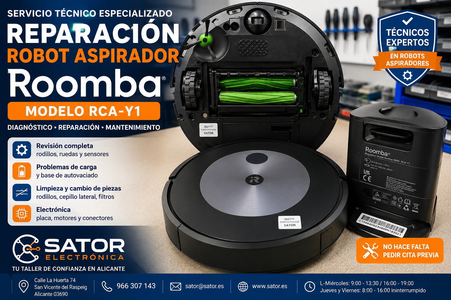 Reparación robot aspirador Roomba RCA-Y1 en Alicante .