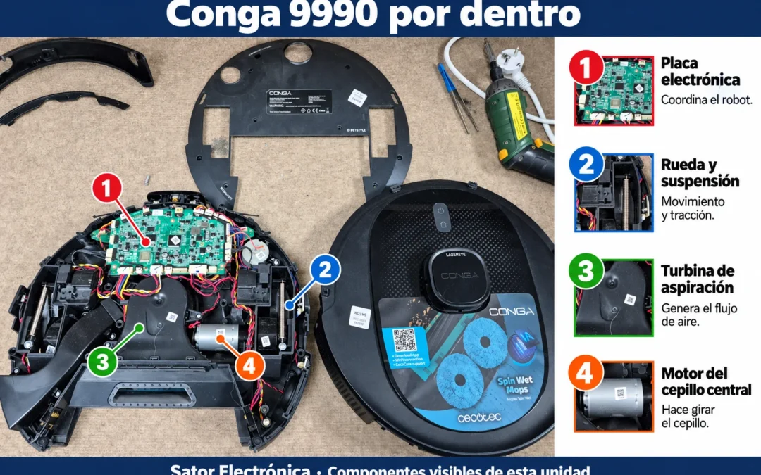 Conga 9990 desmontado: componentes reales numerados y explicación de su función